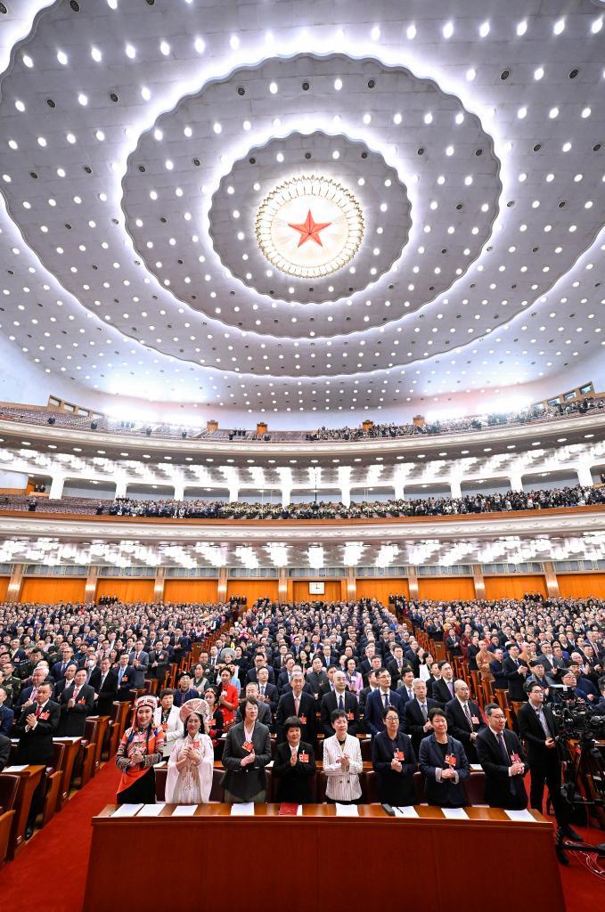 3月4日下午，中国人民政治协商会议第十四届全国委员会第四次会议在北京人民大会堂开幕。新华社记者 申宏 摄